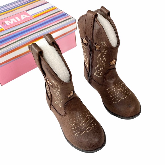 new Mia ☀︎ ︎Vegan Leather Cowboy Boots ☀︎︎ Cognac + Metallic Gold ☀︎ Toddler 5 - Picture 9 of 16